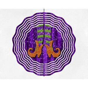 Halloween Witches Boots Orange Purple Wind Spinner 10 Inch Garden Patio Decor
